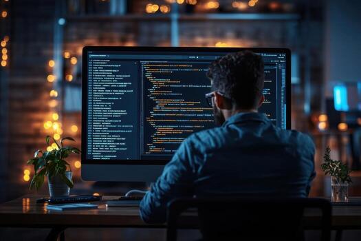 Developer reviewing test-driven code on a large monitor